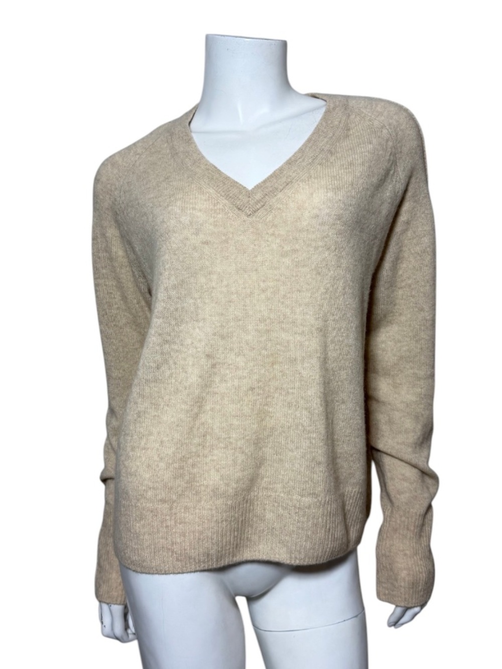 Courtney Burke Santa Barbara Cashmere Softest Relaxed V-Neck Sweater Sand